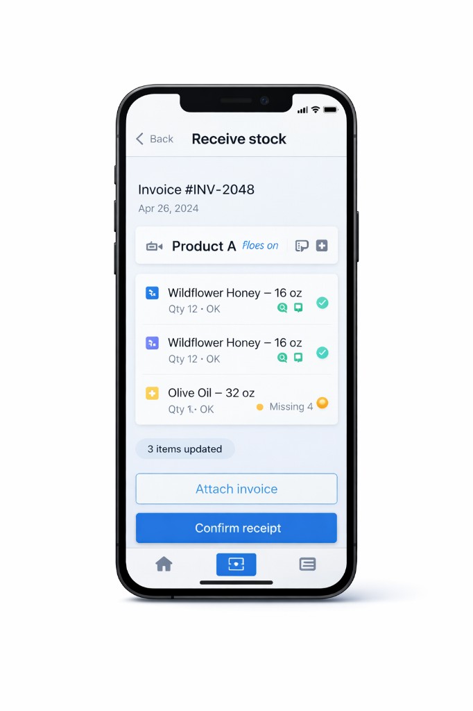 Receiving and invoice screen